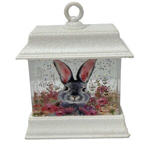 GANZ White LED Shimmer Bunny Rabbit Easter Lantern Glitter Light Decor Home!